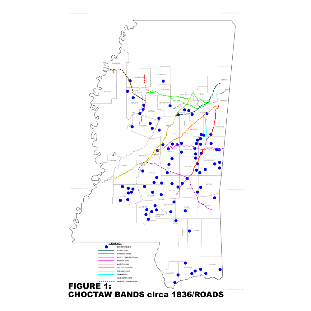 MUSING 12 FIGURE 1 - CHOCTAW BANDS circa 1836/ROADS